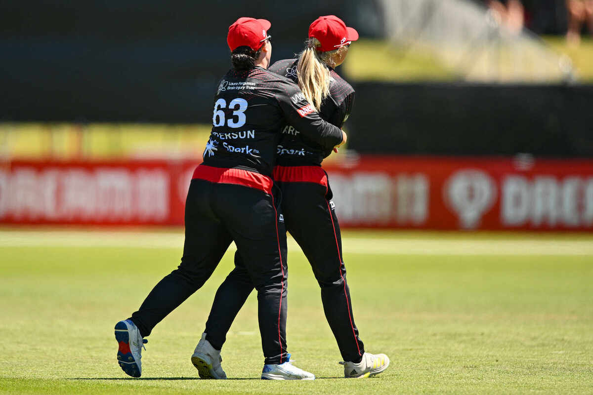 Canterbury Magicians' Kate Anderson celebrates during the Super Smash T20 match between the Otago Sparks and Canterbury Magicians at Alexandra's Molyneux Park on Wednesday January 3rd 2024.
Copyright photo: Blake Armstrong / www.photosport.nz